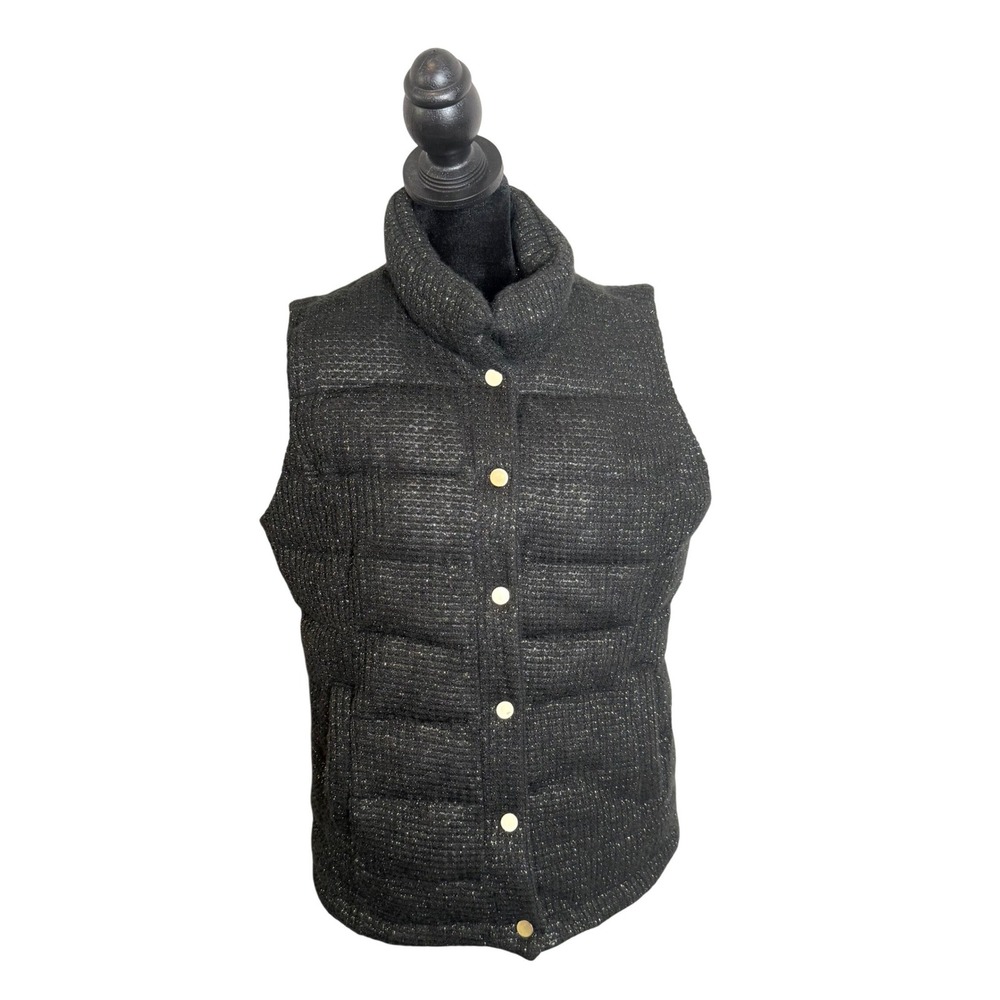 Charter Club Black Metallic Goldโ Tweed Puffer Vest Quilted Jacket Size S